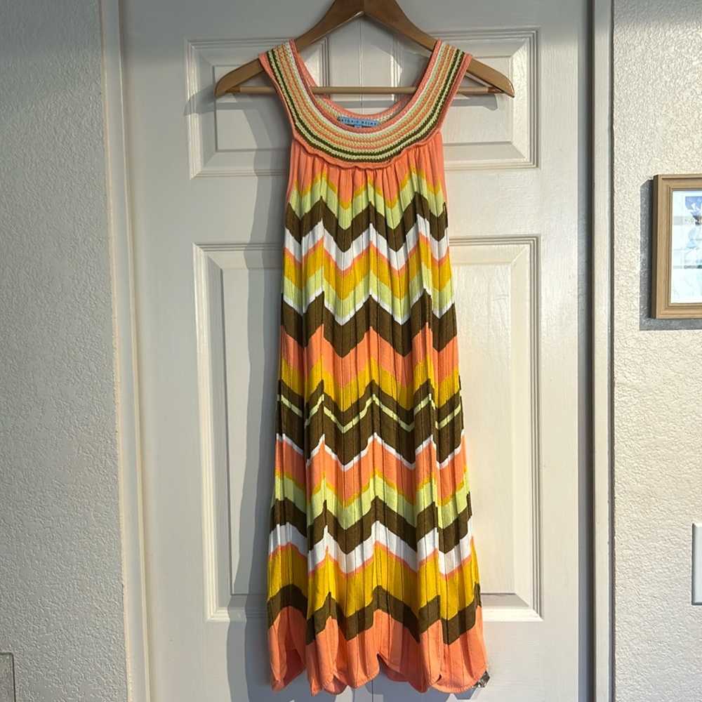 Antonio Melani Crocheted Semi- pleated Zig Zag Scalloped Bottom Dress
